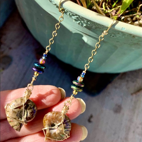 Polished Ammonite Dangle Earrings - Picture 9 of 16